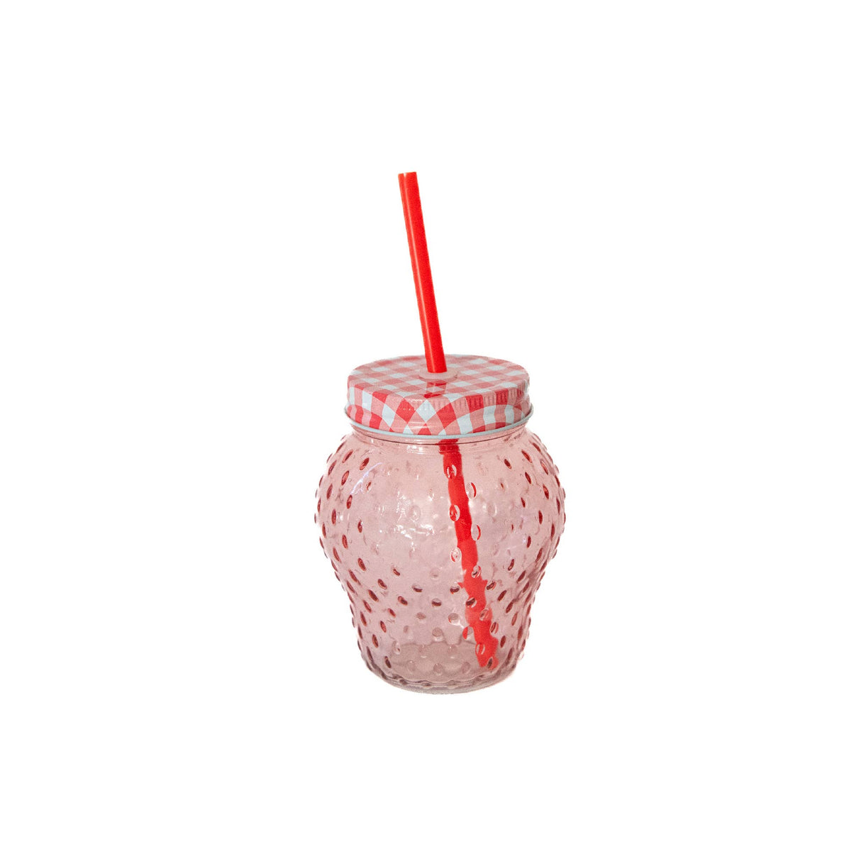 Glass Strawberry Cup with Straw