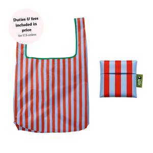 Blue & Maroon Stripes Foldable Nylon Tote
