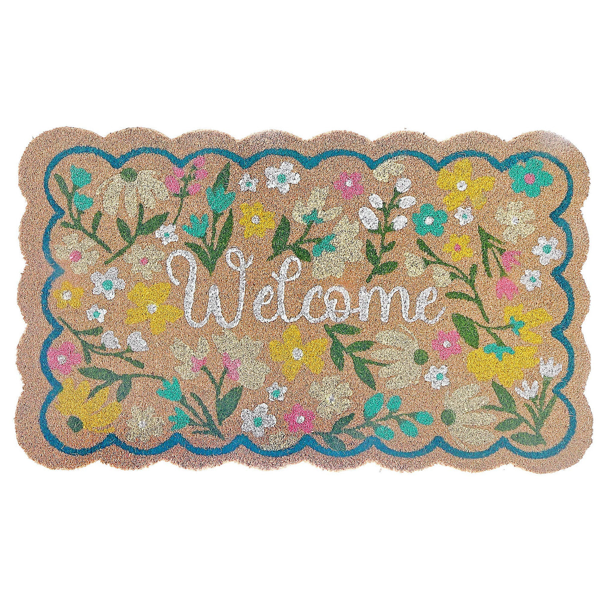 Scallop Shape Flowers Coir Door Mat