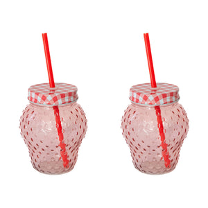 Glass Strawberry Cup with Straw