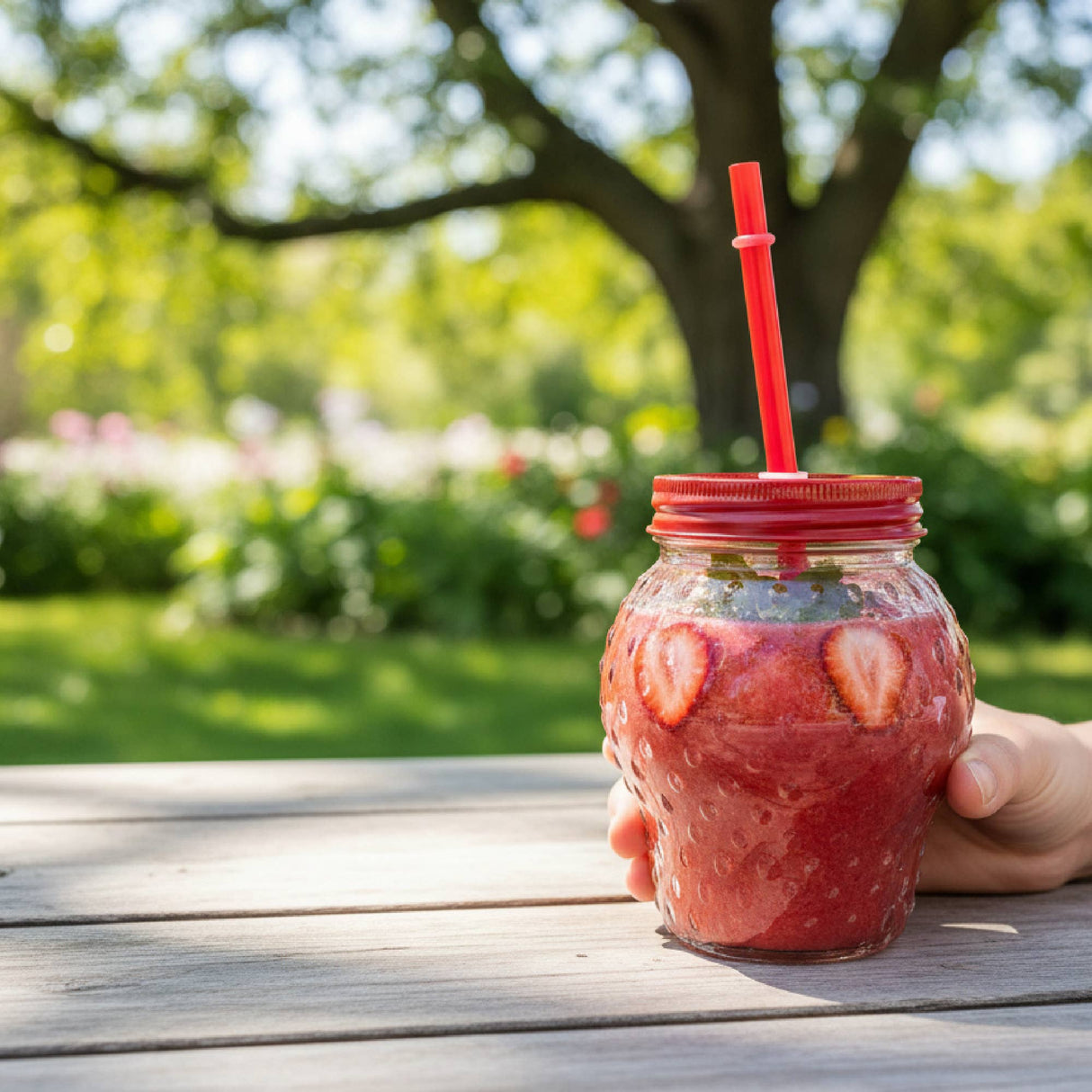 Glass Strawberry Cup with Straw
