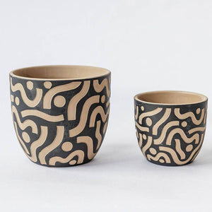 Terracotta Black Pot with Aztec Inspired Design