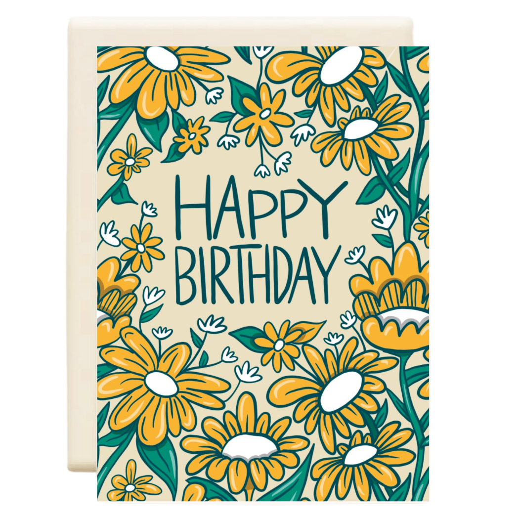 Birthday Floral Yellow Greeting Card