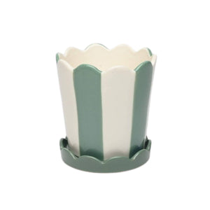 Small White & Blue Pot w/ Scalloped Saucer