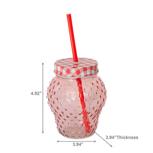 Glass Strawberry Cup with Straw