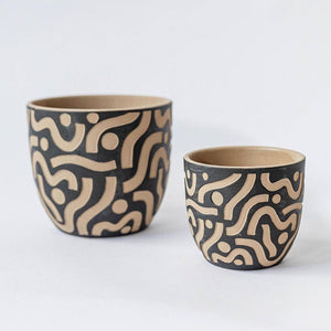 Terracotta Black Pot with Aztec Inspired Design