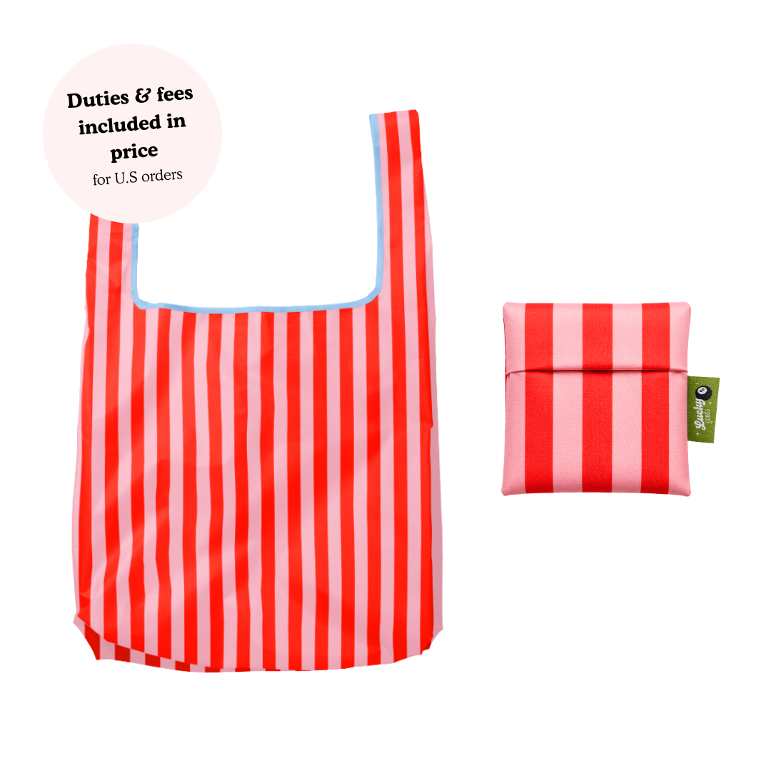 Pink & Red Stripes Foldable Nylon Tote