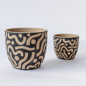 Terracotta Black Pot with Aztec Inspired Design