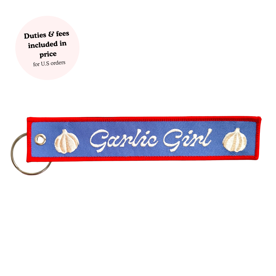 Garlic Girl Embroidered Keychain
