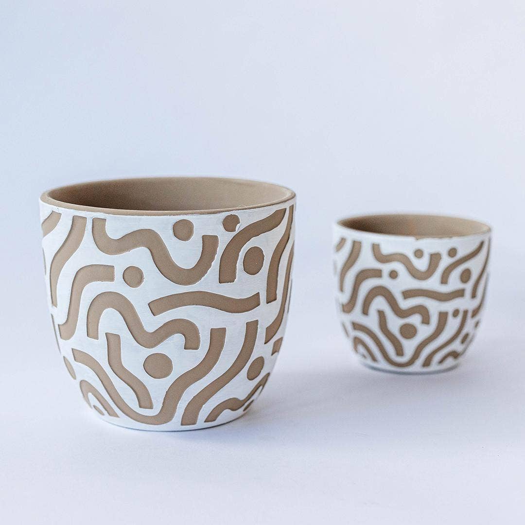 Terracotta Pot with Aztec Inspired Design